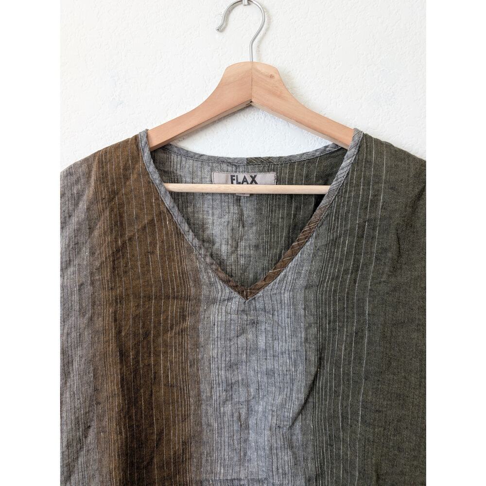 Flax Linen Stripe Color Block Pullover Blouse Med… - image 8